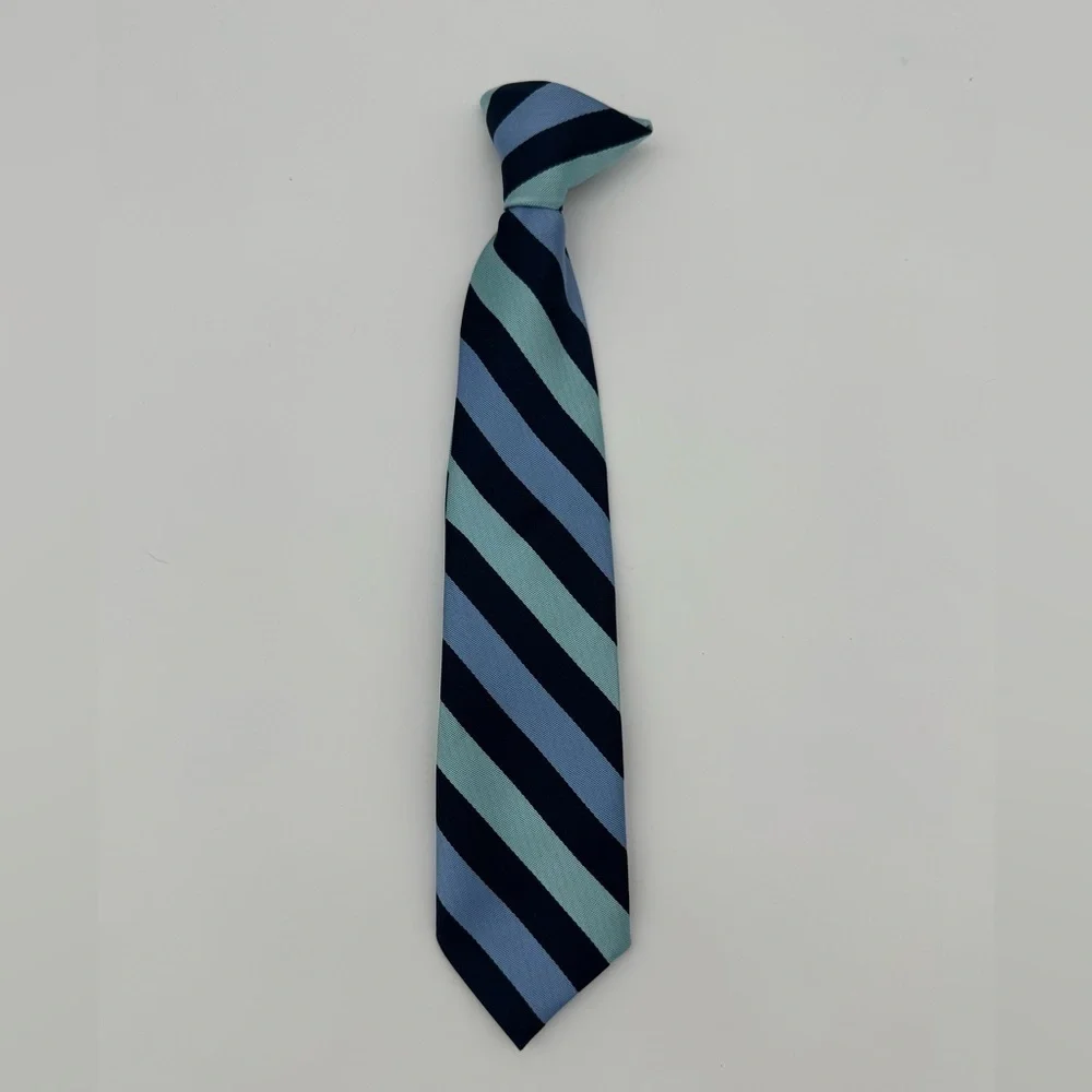 Boys Clip on dressy neck tie striped blue classic wedding outfit kids size